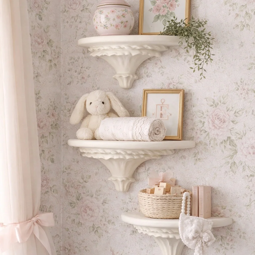 Vintage Style White Wall Shelves | Set of 2 Nursery Wall